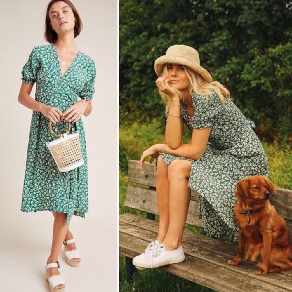 Faithfull The Brand x Anthropologie  Farah Midi Dress Green Floral